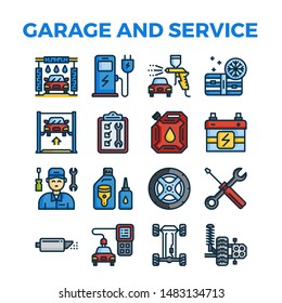 Automotive garage and service solid icon collection. pixel perfect alignment icon. Vector illustration