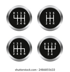 Automotive gearbox. Gear shift knob icon. Transmission vector icon, car symbol. Vector illustration