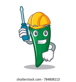 Automotive green chili character cartoon