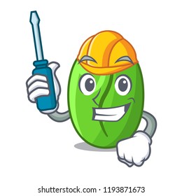 Automotive green coffee beans isolated on mascot