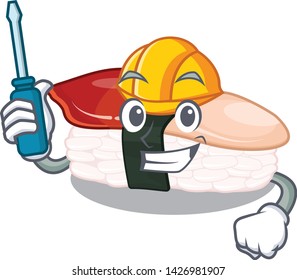 Automotive hokkigai sushi is served cartoon table