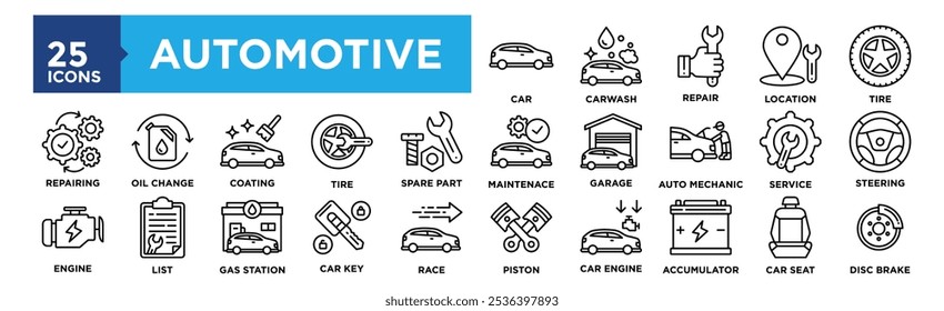 Conjunto de coleta de ícone automotivo. Contendo veículo de projeto, automotivo, automóvel, automóvel, carro, tecnologia