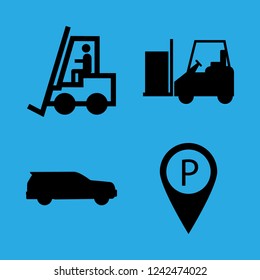 automotive icon set about autocar, car and parking location vector set