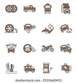 Automotive icon set . Automotive pack vector elements for infographic web. with trend color