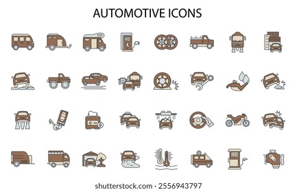 Automotive icon set . Automotive pack vector elements for infographic web. with trend color