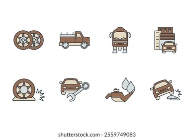 Automotive icon set . Automotive pack vector elements for infographic web. with trend color