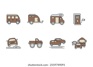 Automotive icon set . Automotive pack vector elements for infographic web. with trend color