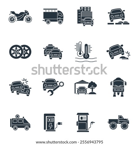 Automotive icon set . Automotive pack vector elements for infographic web. with trend color