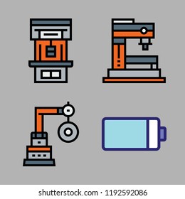 automotive icon set. vector set about battery and industrial robot icons set.