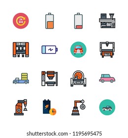 automotive icon set. vector set about car, battery, industrial robot and car repair icons set.