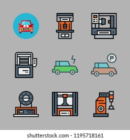 automotive icon set. vector set about electric car, industrial robot, car and parking icons set.