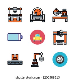 automotive icon set. vector set about car, battery, tire and industrial robot icons set.