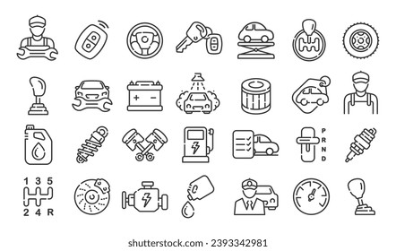 Automotive icon set vector isolated on white background. Car service icon set