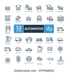 Automotive Icons Pack. Thin line icons set. Flat icon collection set. Simple vector icons