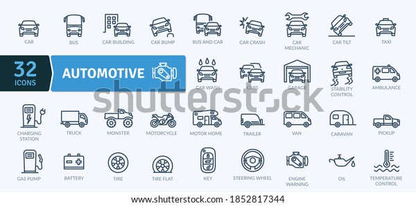 Automotive Icons Pack. Thin line icons set.
Flat icon collection set. Simple vector
icons