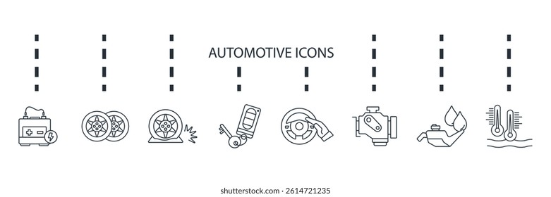 automotive icons set isolated on White Background Flat style design