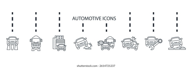 automotive icons set isolated on White Background Flat style design