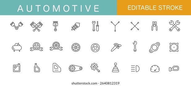 Automotive icons set. Minimalist. Gear,etc. Simple design. Vector illustration