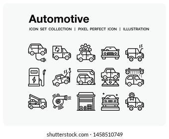 Automotive Icons Set. UI Pixel Perfect Well-crafted Vector Thin Line Icons. The illustrations are a vector.
