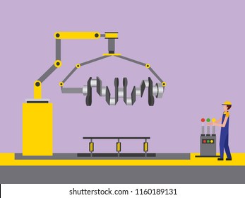 automotive industry mechanic with control robotic arm cam tree part