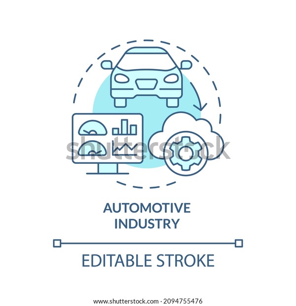 Automotive\
industry turquoise concept icon. Digital twin usage abstract idea\
thin line illustration. Isolated outline drawing. Editable stroke.\
Roboto-Medium, Myriad Pro-Bold fonts\
used
