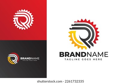 Automotive letter R gear vector logo template. Gear icon letter R Design is suitable for technology, industry or automotive.