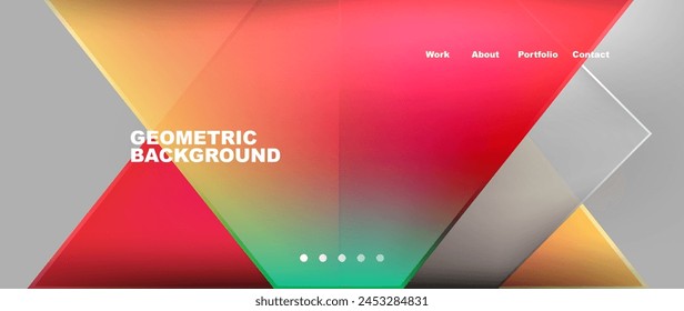 Automotive lighting inspired colorful geometric background featuring triangles in shades of magenta on a gray backdrop. Shapes include rectangles, circles, and a unique font design