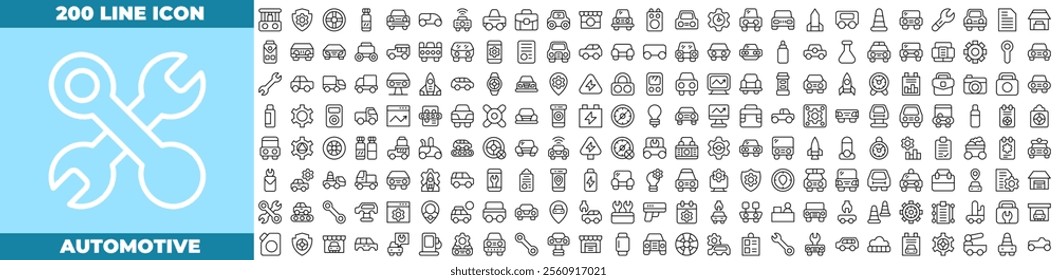 Automotive Line Editable Icons set. Vector illustration in modern thin line style of automotive icons: Spare Component, Replacement Part, Auto Spare, Car Part, Vehicle Component, etc