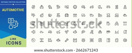 Automotive line icon set. Thin linear style icons. Editable vector. Pixel perfect. Service icon set. Contains such symbols as spare, service, car, part, vehicle, automobile and more.