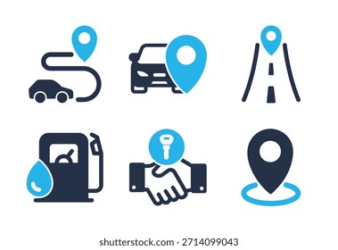 Automotive Location and Transaction icon set. Solid glyph series icons