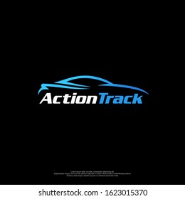 Automotive Logo With A Blue Car Silhouette And Black Background