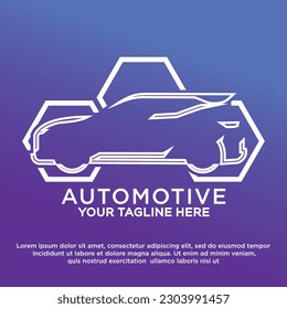 Automotive logo with car shape and hexagonal element