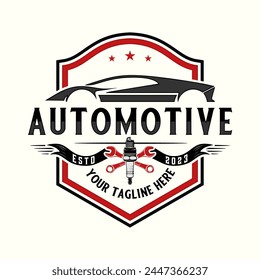 automotive logo. car in shield frame for auto repair business