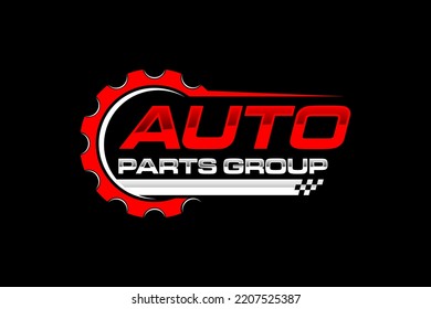 Automotive logo cog gear workshop design checkered flag racing speed shop repair custom garage