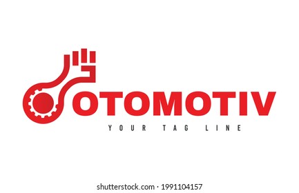 Automotive logo design, gear with hand grip icon. Simple and unique. Vector logo design