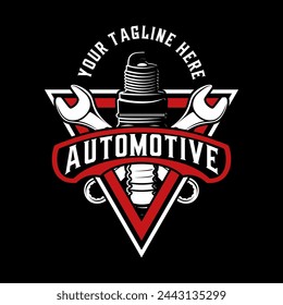 automotive logo design. Spark plugs as a symbol of ignition, perfect for motorbike or car repair shops