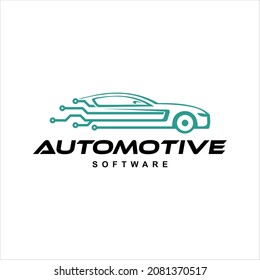 Automotive logo design template with outline slihouette of sport car technology 