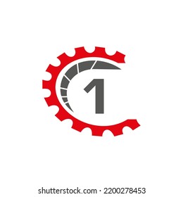 Automotive Logo On Letter 1 Concept. Car Repair Logotype and Mechanic Symbol Vector Template