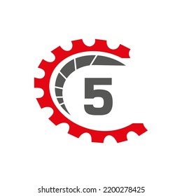 Automotive Logo On Letter 5 Concept. Car Repair Logotype and Mechanic Symbol Vector Template