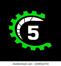 Logotipo De Automoción En El Concepto De La Letra 5. Logotipo de reparación de coches y plantilla de vectores de símbolos mecánicos