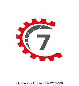 Automotive Logo On Letter 7 Concept. Car Repair Logotype and Mechanic Symbol Vector Template