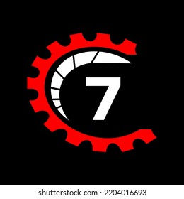 Automotive Logo On Letter 7 Concept. Car Repair Logotype and Mechanic Symbol Vector Template