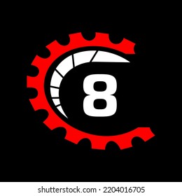 Automotive Logo On Letter 8 Concept. Car Repair Logotype and Mechanic Symbol Vector Template