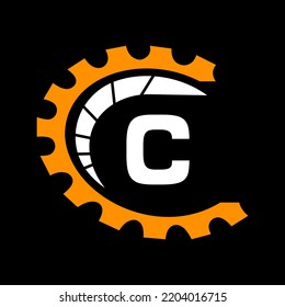 Automotive Logo On Letter C Concept. Car Repair Logotype and Mechanic Symbol Vector Template
