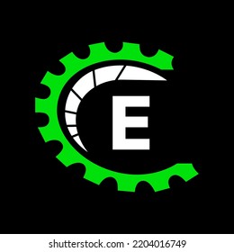 Automotive Logo On Letter E Concept. Car Repair Logotype and Mechanic Symbol Vector Template