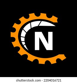 Automotive Logo On Letter N Concept. Car Repair Logotype and Mechanic Symbol Vector Template