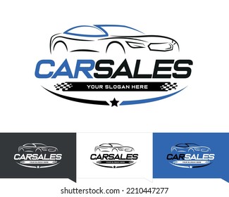Automotive Logo Outline Car Design in Black and Blue With Variations