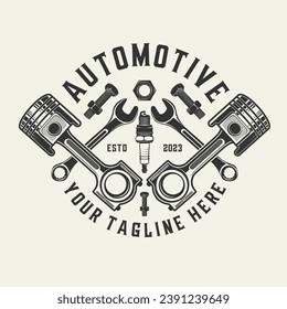 automotive logo, piston, spark plug and wrench workshop design
