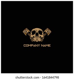 automotive logo with skull and piston elements.