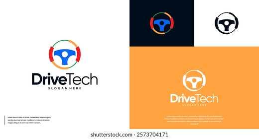 automotive logo, smart driving, digital education service, steering wheel, graphic vector design.